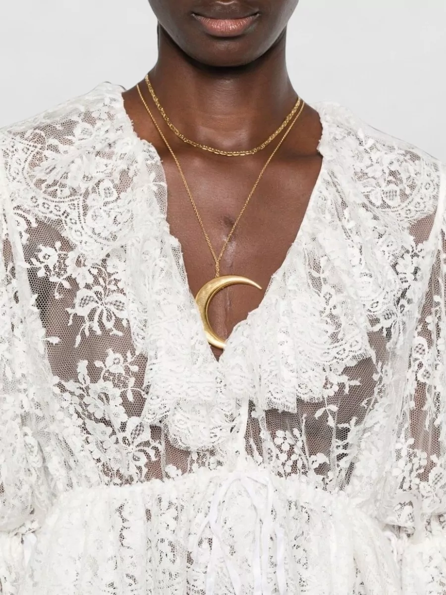 Chloé Silk V-Neck Cropped Puff-Sleeve Bodysuit