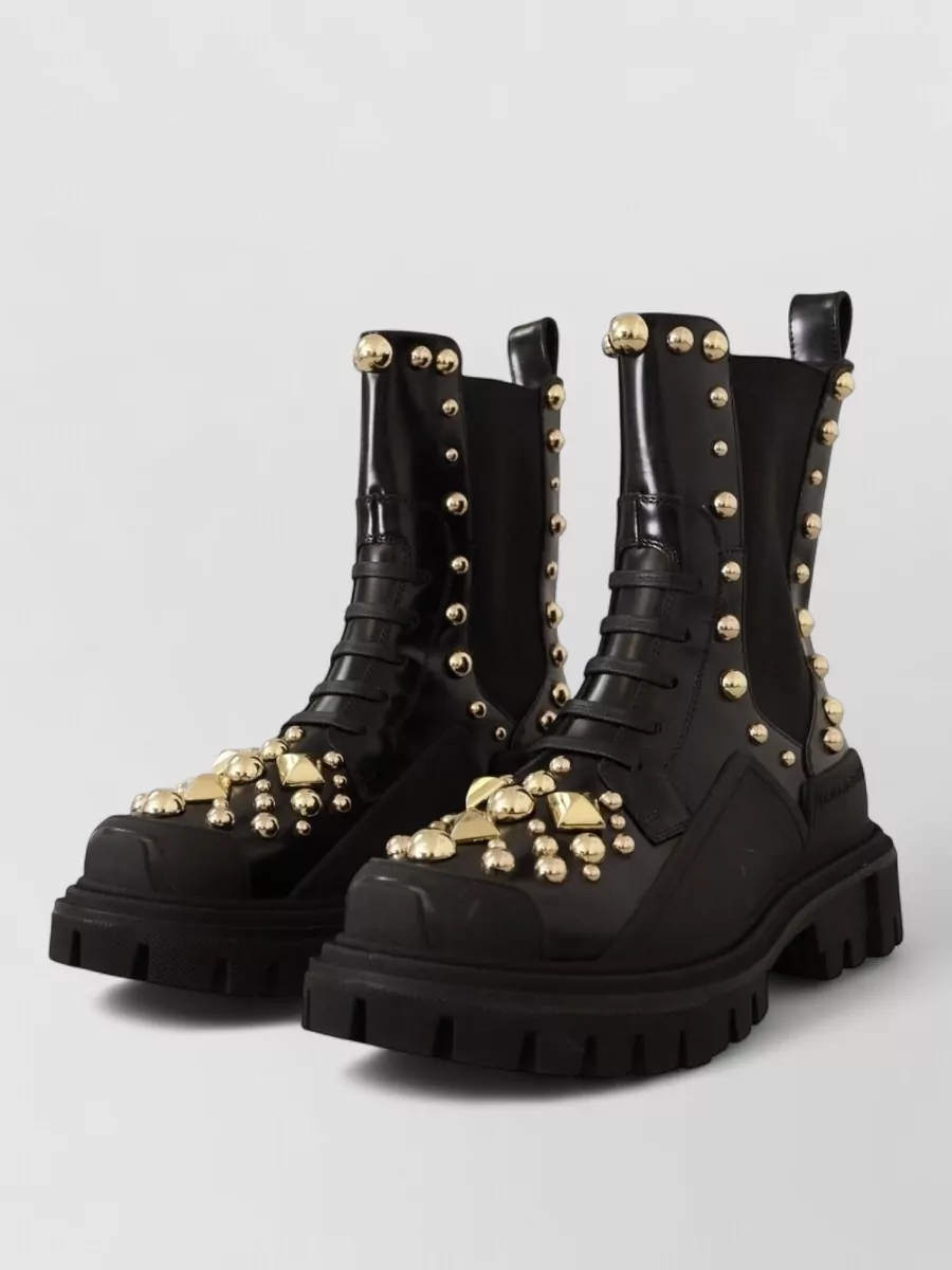Dolce&Gabbana Leather Studded Combat Boots