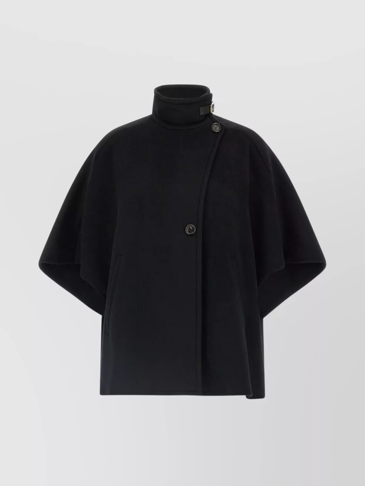 Max Mara Button Detail Cape With High Collar In Black