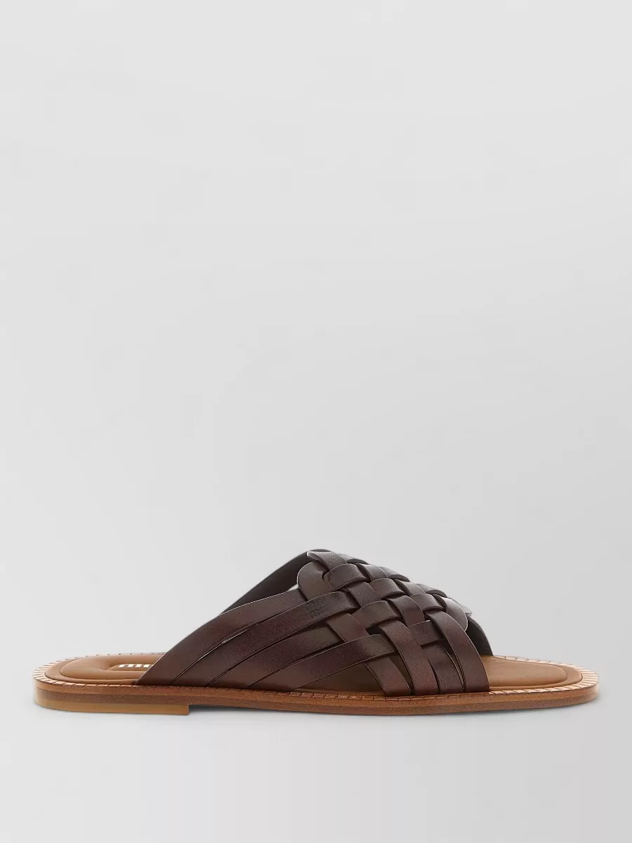 Miu Miu Leather Woven Slides