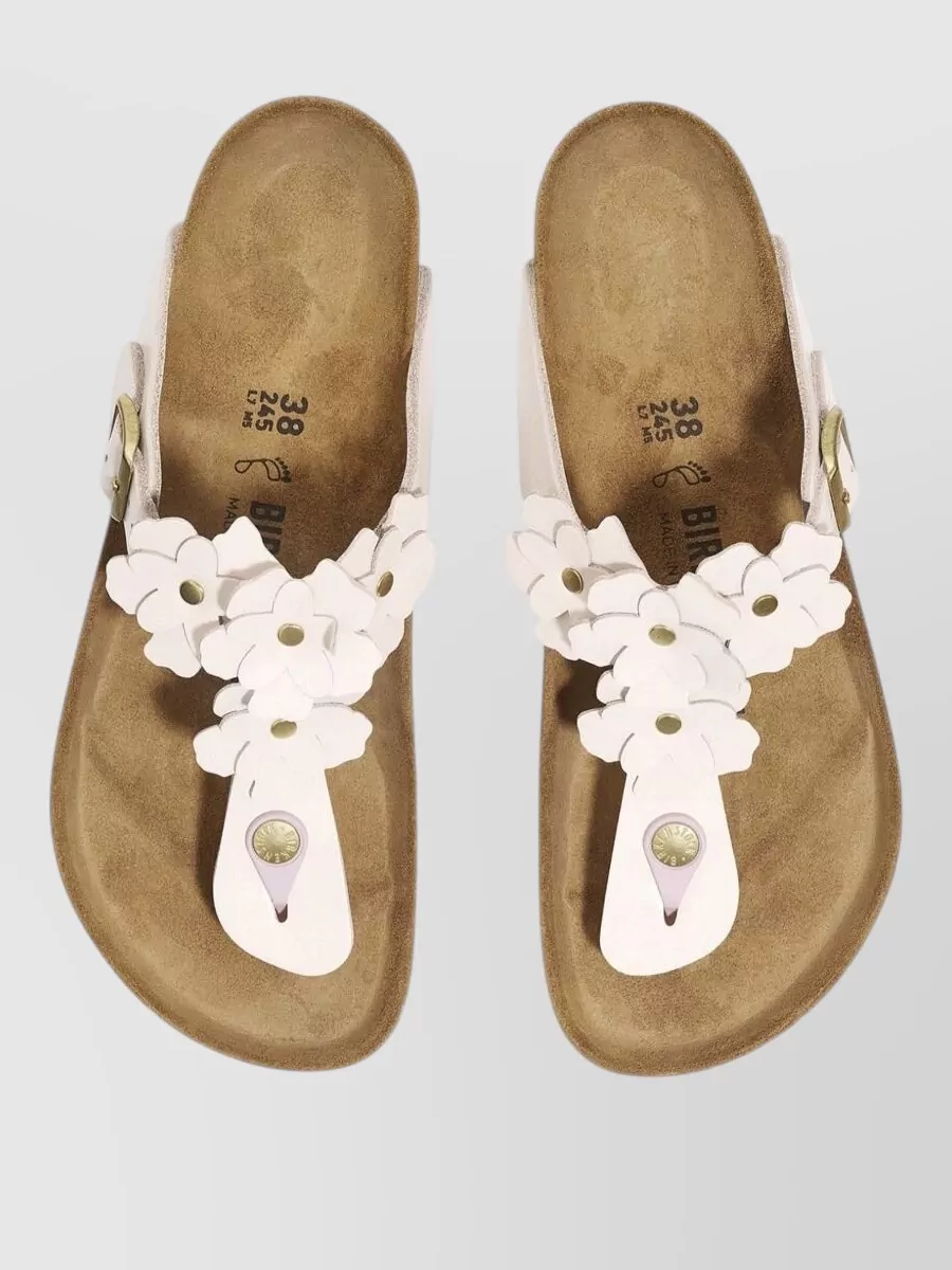 Birkenstock Leather Floral Appliqué Thong Sandals