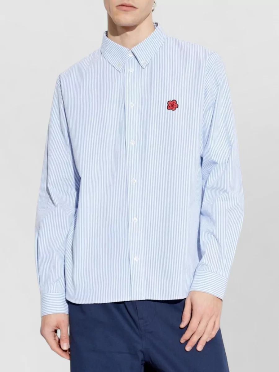 Kenzo Embroidered Seersucker Cotton Shirt