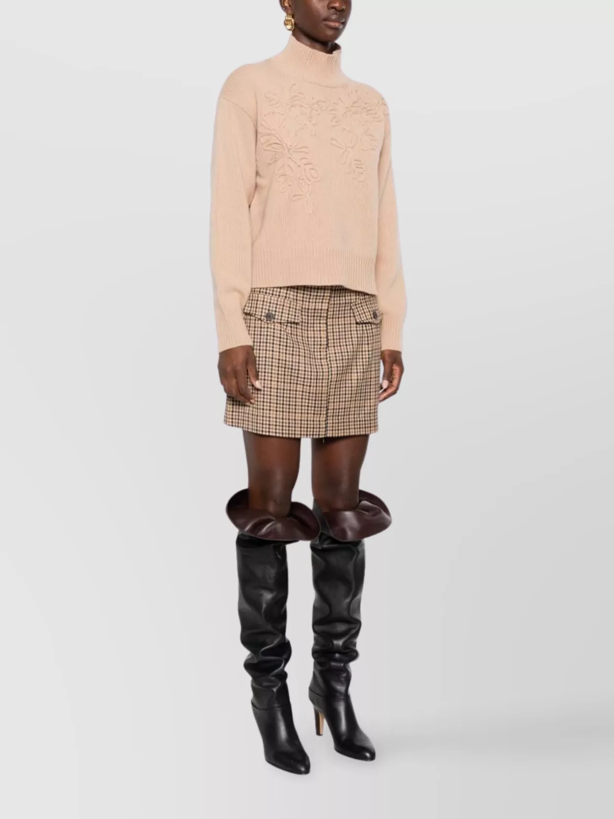 Ermanno Firenze Floral Ribbed Turtleneck Long Sleeve Knitwear