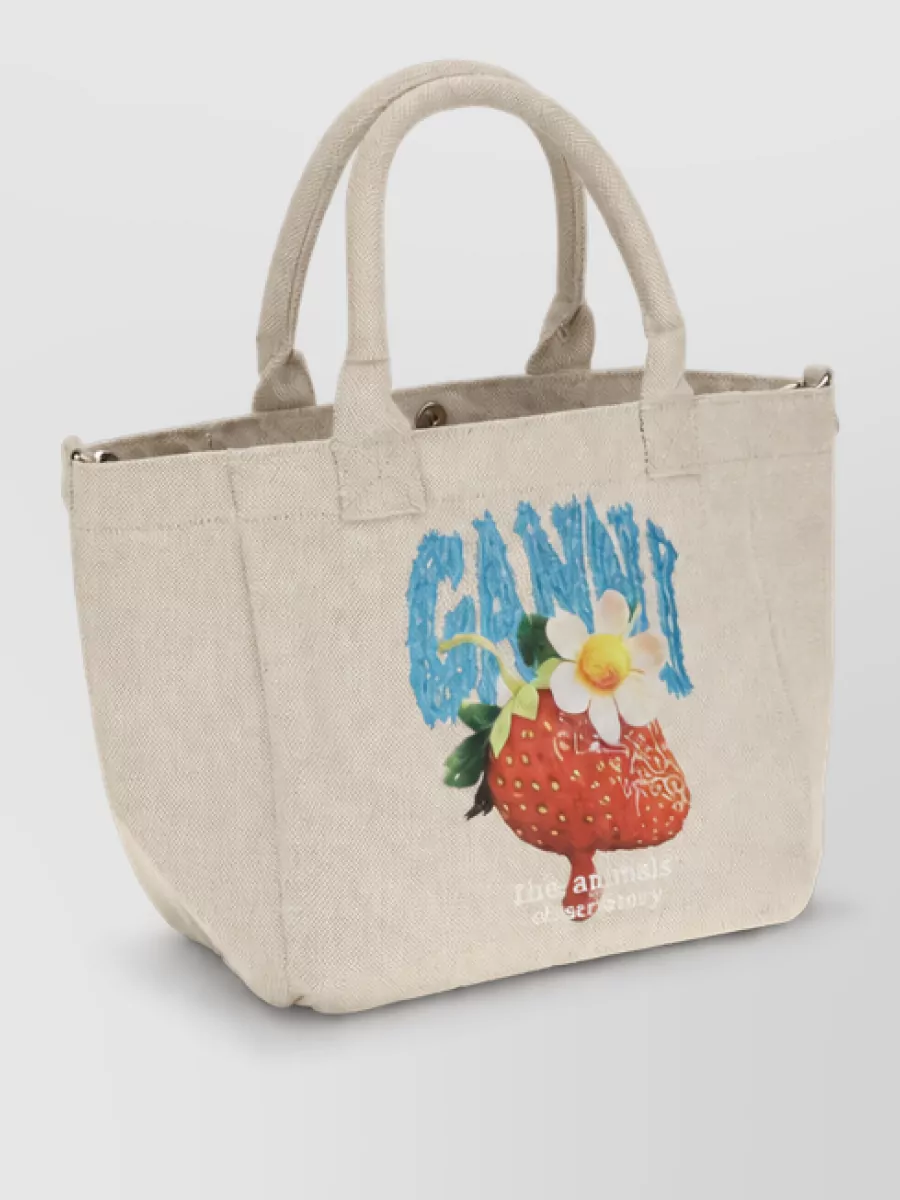 Ganni Small Banner Polyester Printed Beach Bag