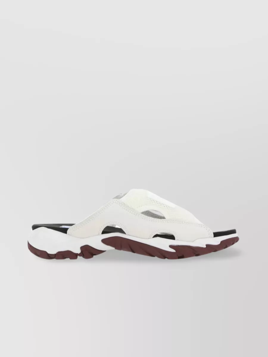 Shop Mcq By Alexander Mcqueen Striae Open Toe Slippers With Mesh Panels In White