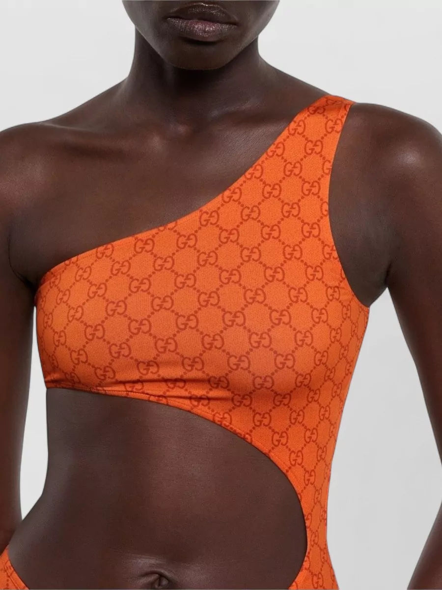 Gucci Asymmetric One-Shoulder Logo-Print Swimsuit