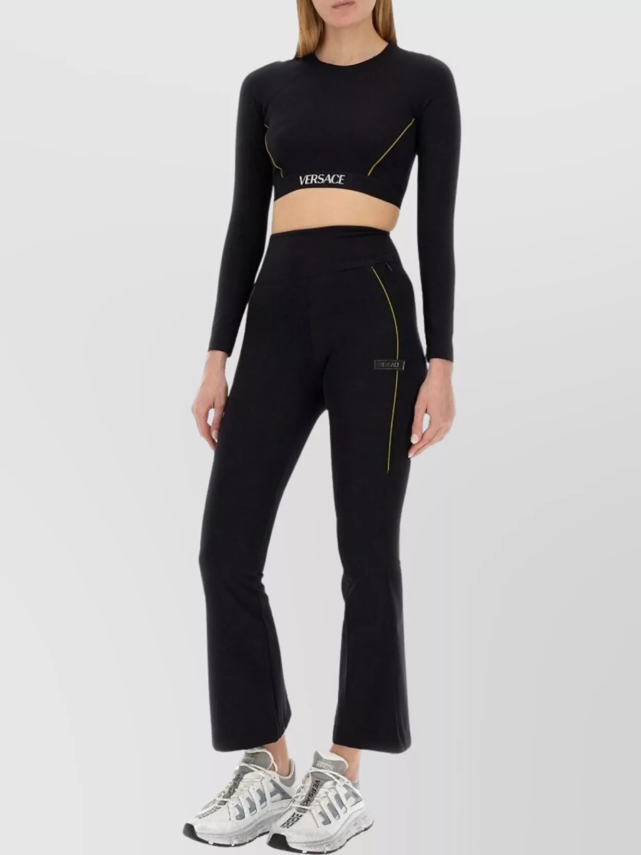Shop Versace High-rise Logo Flared Trousers With Contrast Piping