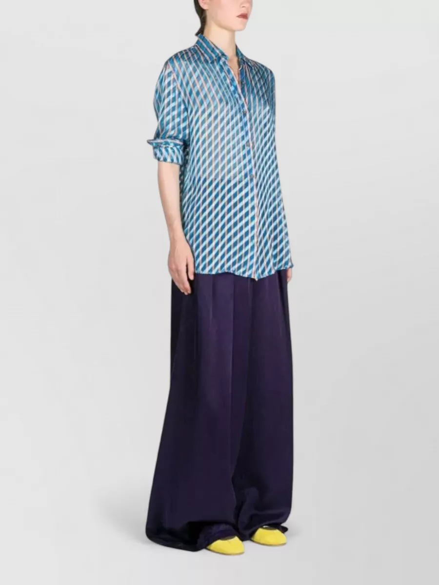Dries Van Noten Silk Striped Long-Sleeve Shirt