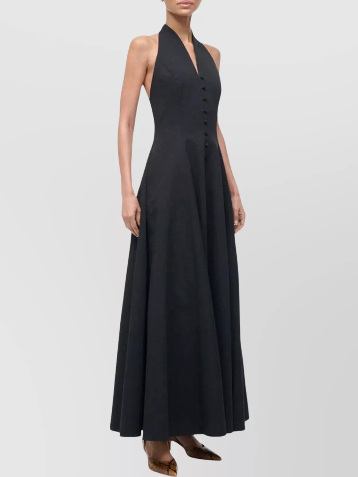 Staud Halterneck Open Back Floor-length Dress In Black