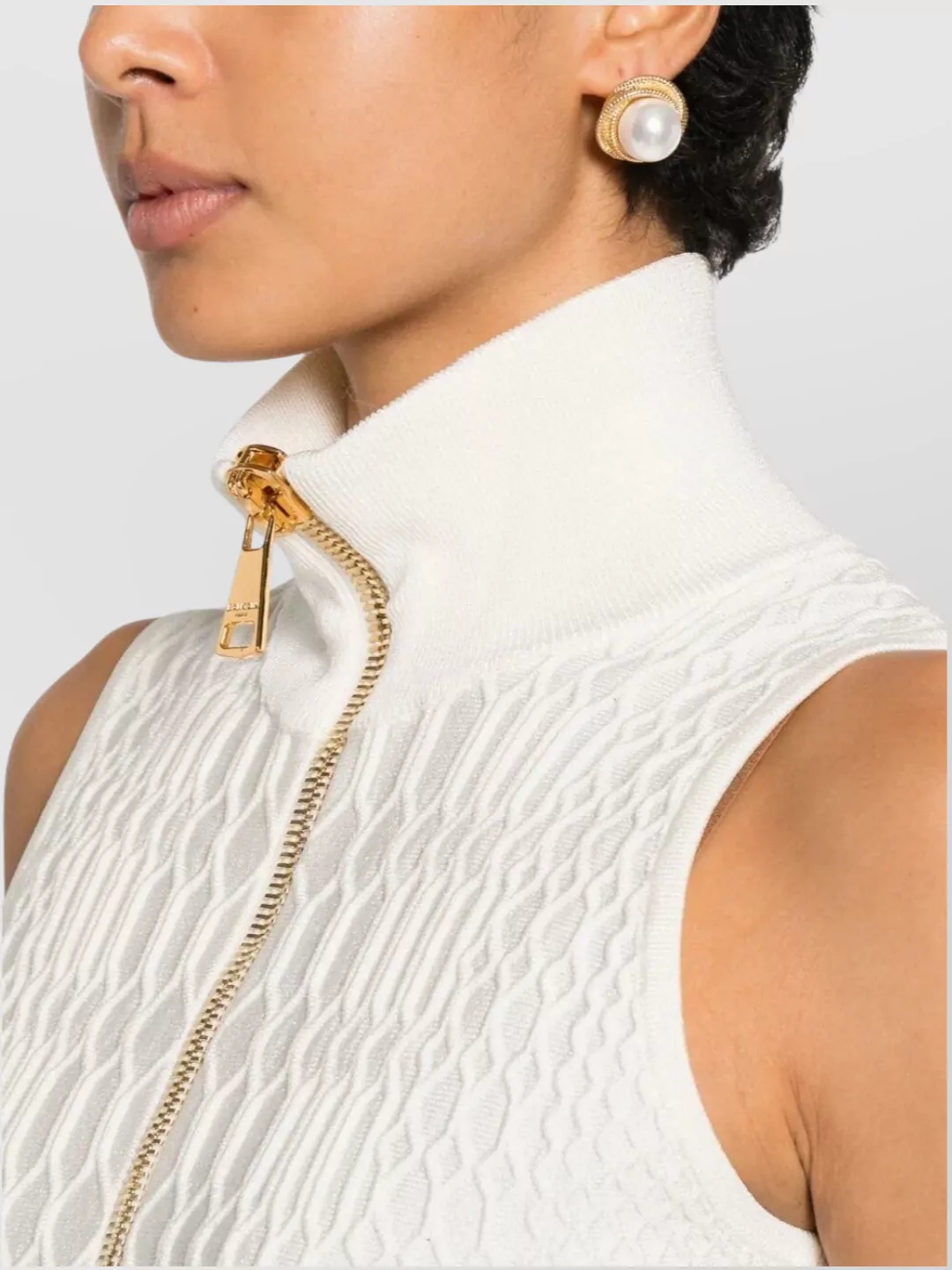 Balmain High Neck Sleeveless Zip Top