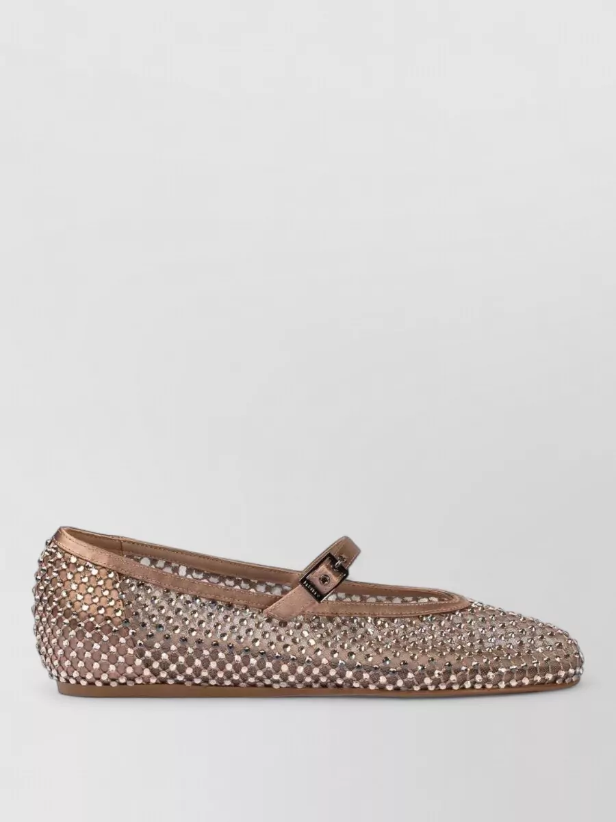 Le Silla Satin Crystal Embellished Mesh Ballerina Shoes