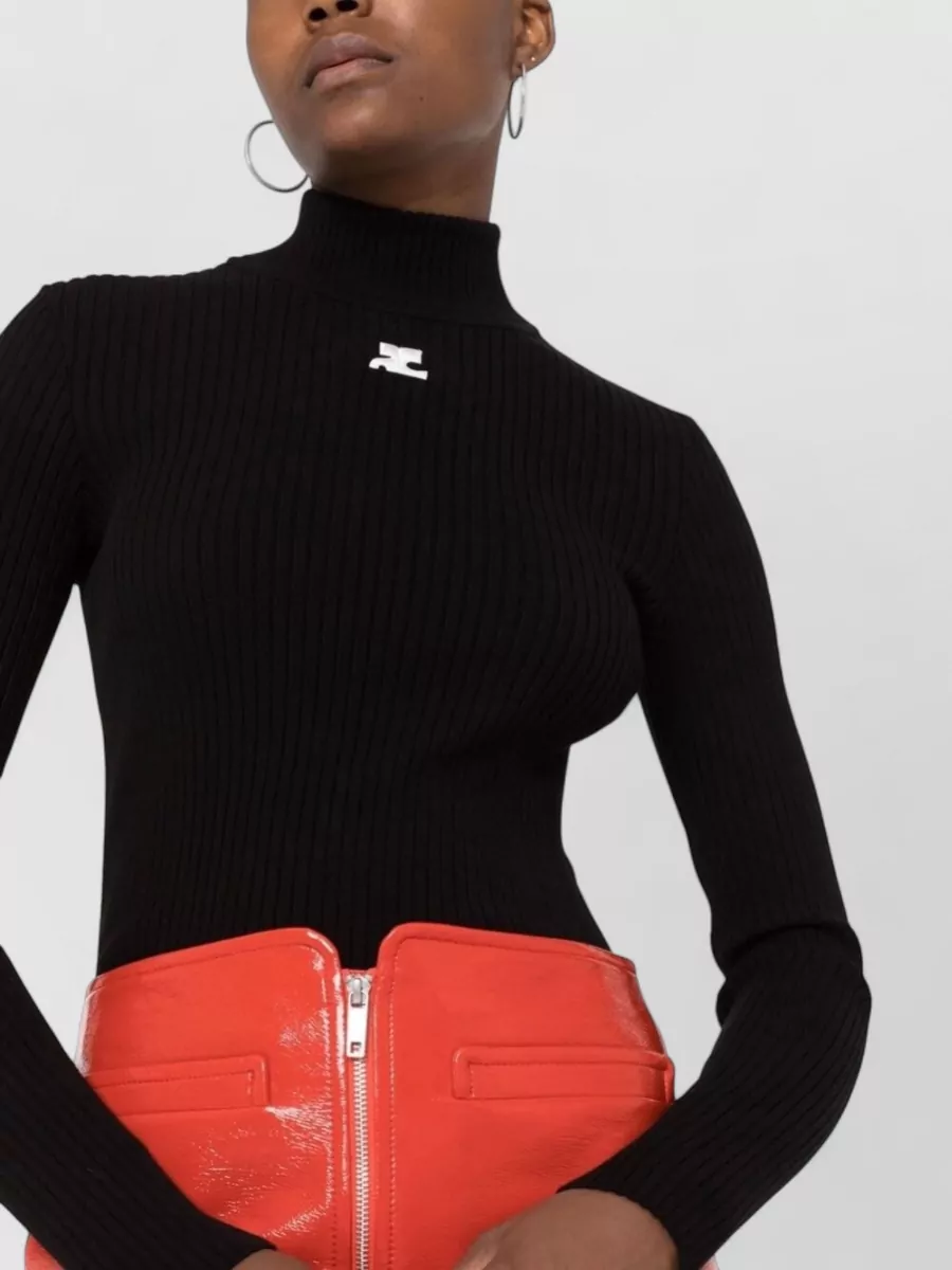 Courrèges Ribbed High-Neck Long-Sleeve Knit Top