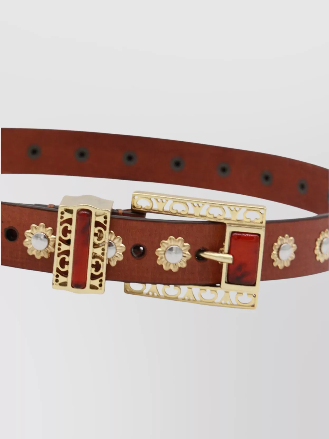 Golden Goose Adjustable Floral Buckle Belt Accents