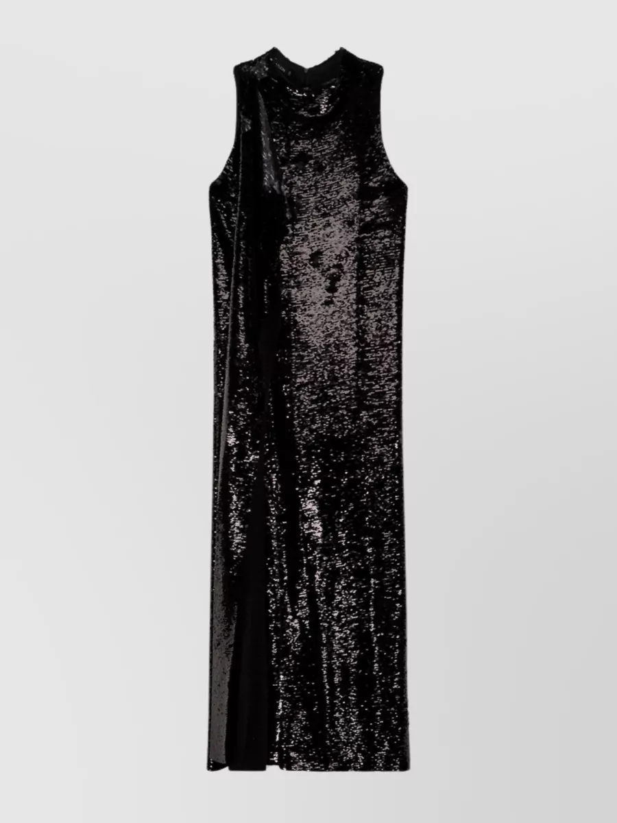 Shop Atlein Maxi Draped Sequin Dress In Black
