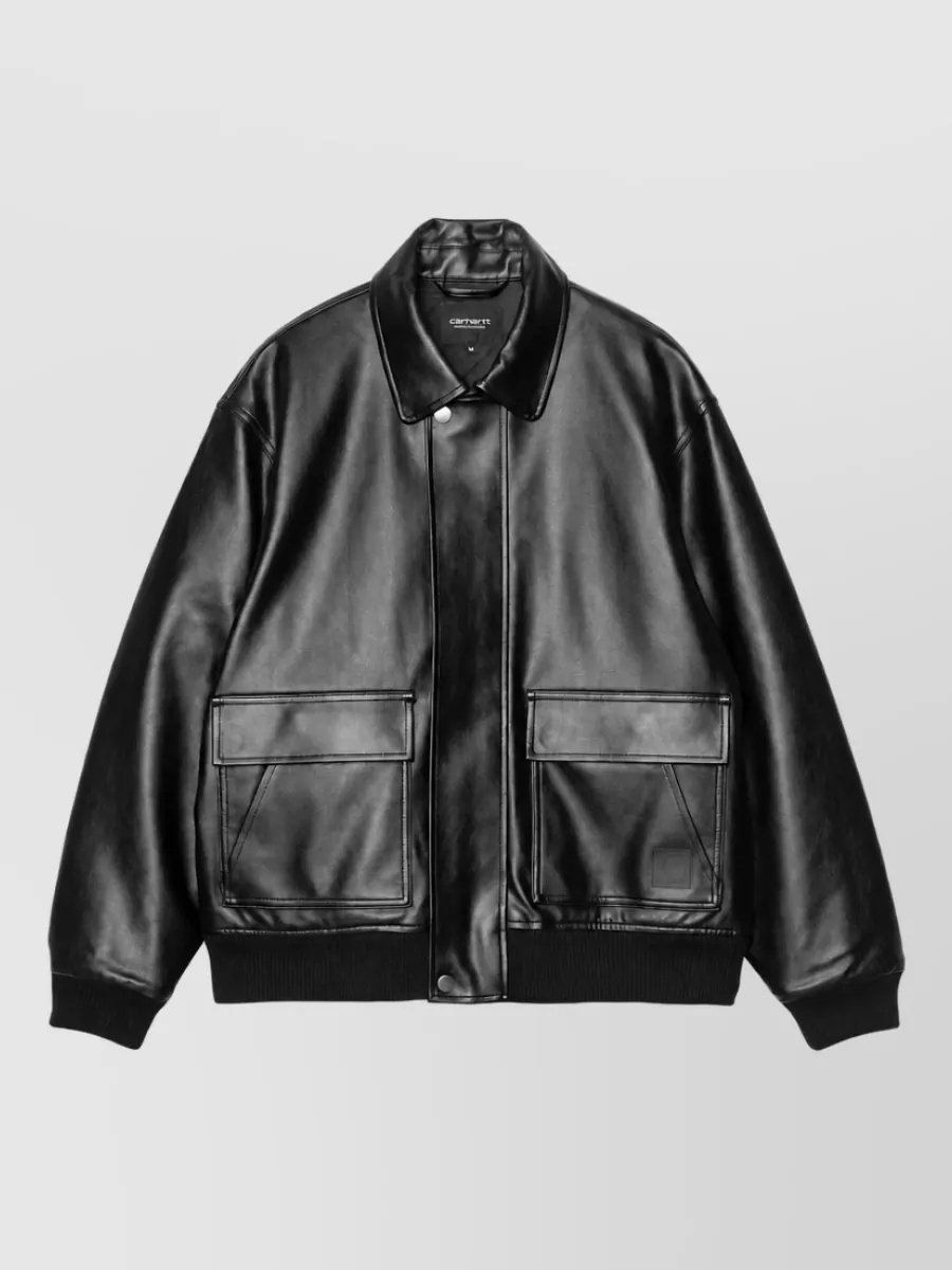 Carhartt Wip Grainy texture ribbed hem leather blouson jacket