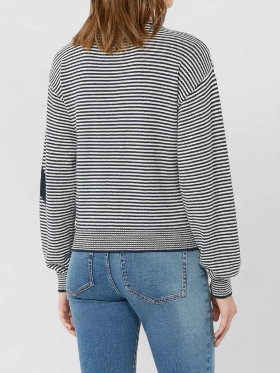 Weekend Max Mara Cotton Intarsia Ribbed Crew Neck Long-Sleeve Cardigan