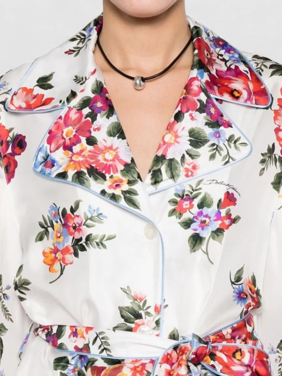 Dolce&Gabbana Silk Shirt Floral Pattern Belted Waist