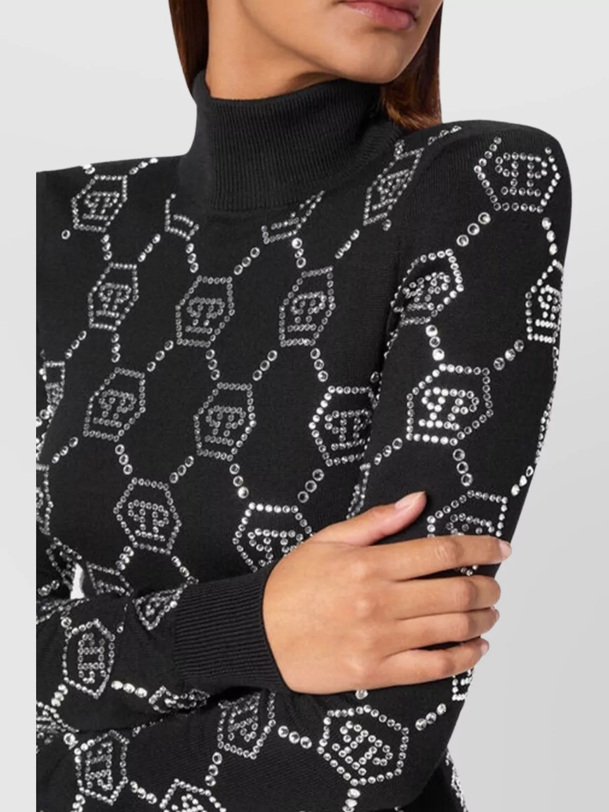 Philipp Plein Turtleneck Long Sleeves Embellished Pattern Dress
