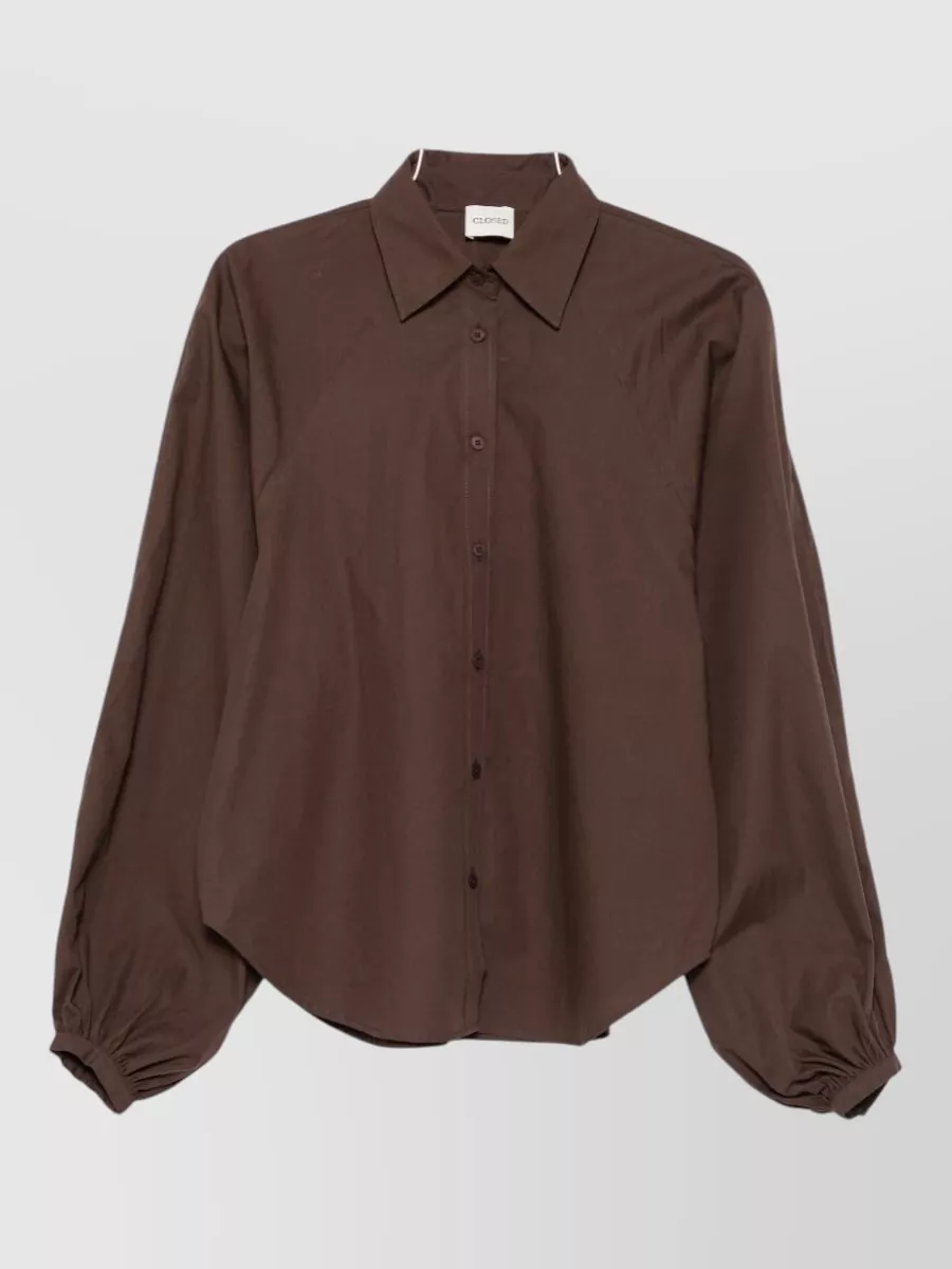 Closed cotton balloon-sleeve shirt