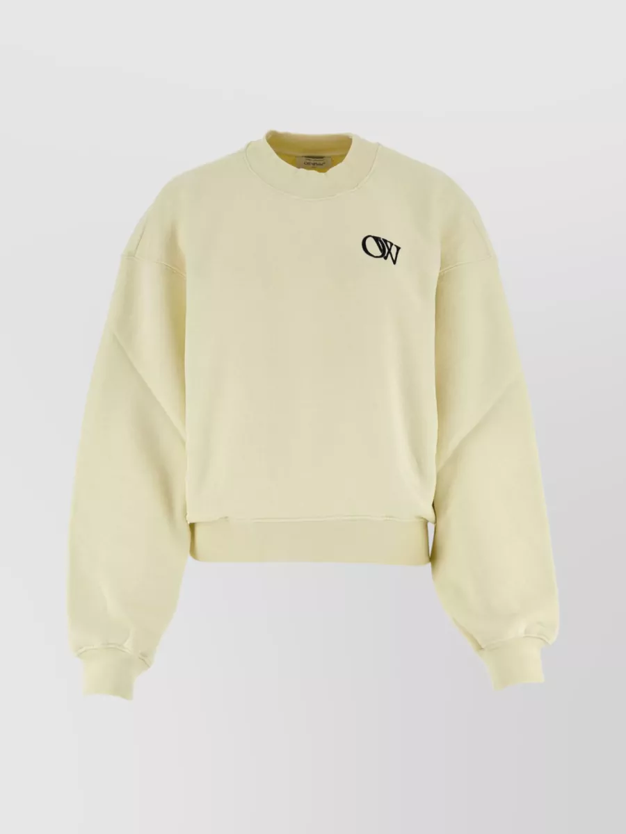 Shop Off-white Cropped Cotton Crew-neck Sweatshirt In Pastel