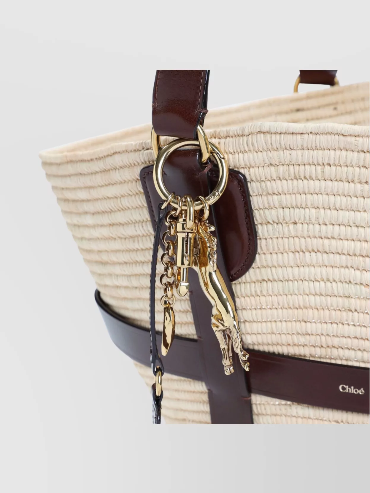 Chloé Nude And Neutral Raffia And Leather Shoulder Bag