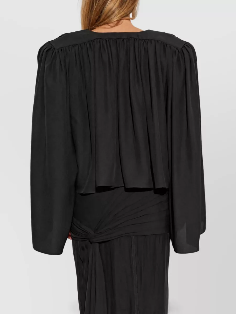 Valentino Silk Gathered Cropped Long-Sleeve Blouse