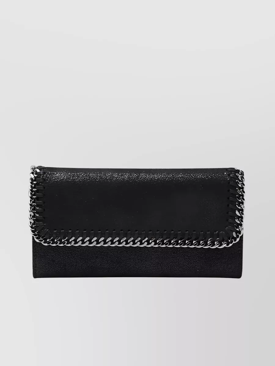 Shop Stella Mccartney Falabella Silver-tone Chain Continental Wallet In Black