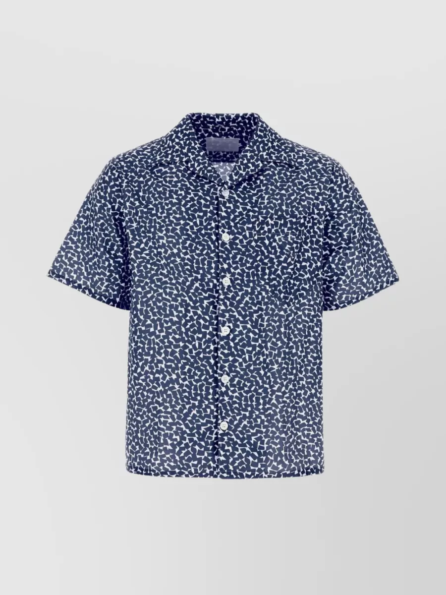 Shop Prada Poplin Print Short Sleeve Shirt In Blue