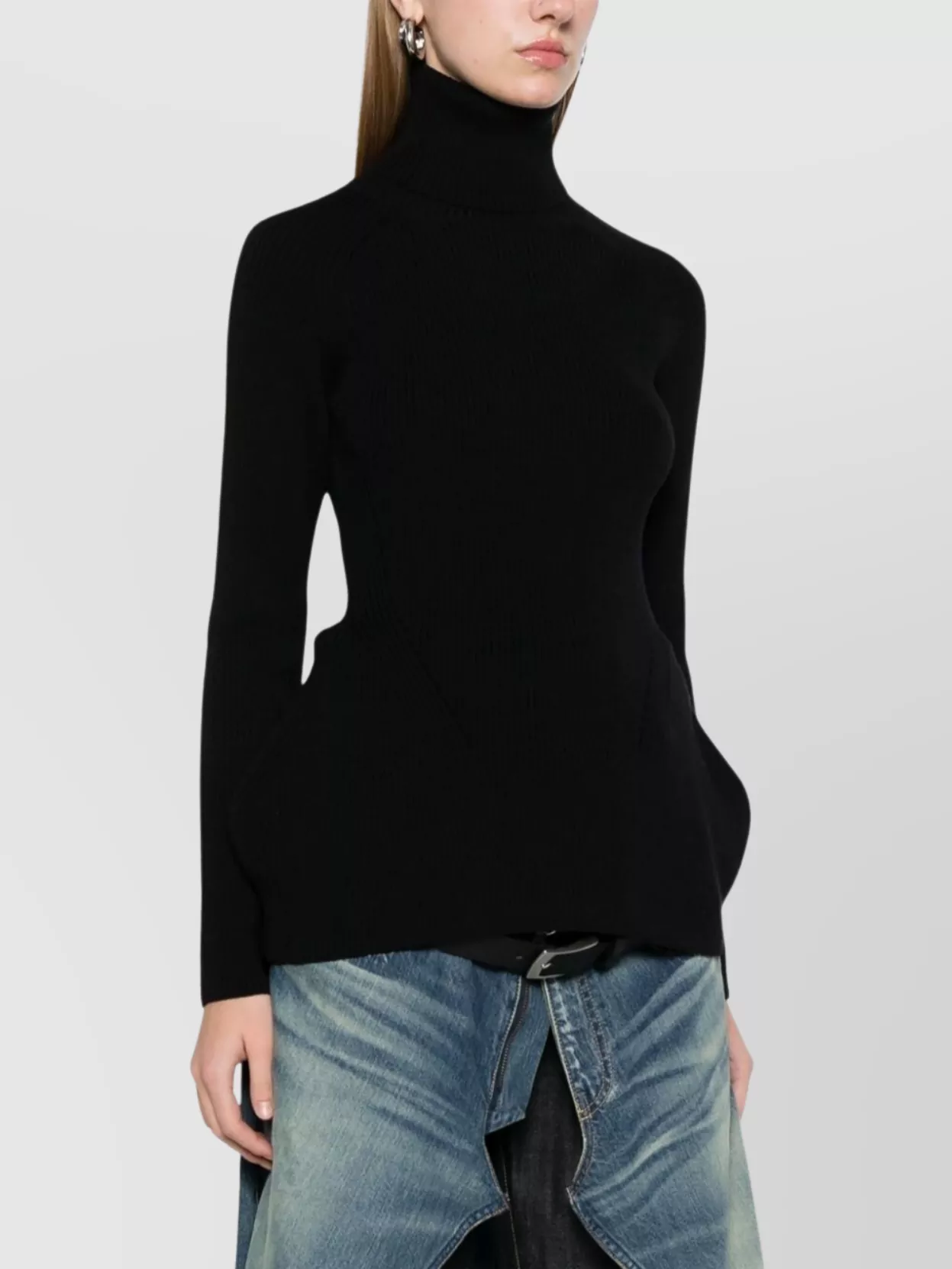 Junya Watanabe High Neck Wool Blend Knit Sweater In Black