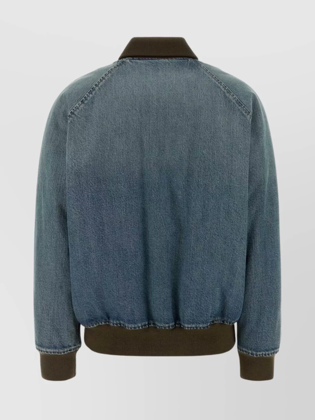 Miu Miu Denim Bomber Jacket With Ribbed Cuffs And Hem In Blue