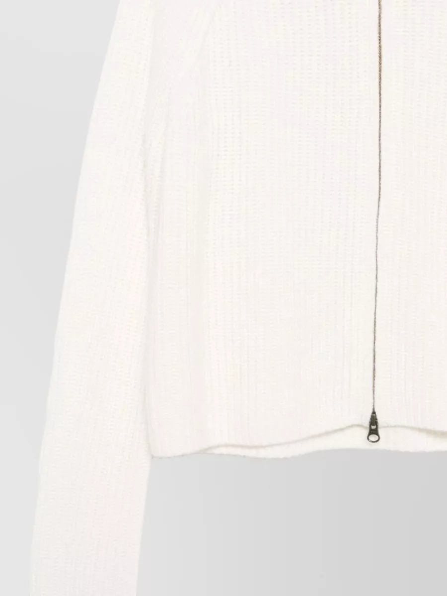 Lisa Yang Cashmere Ribbed High Neck Zip-Up Cardigan