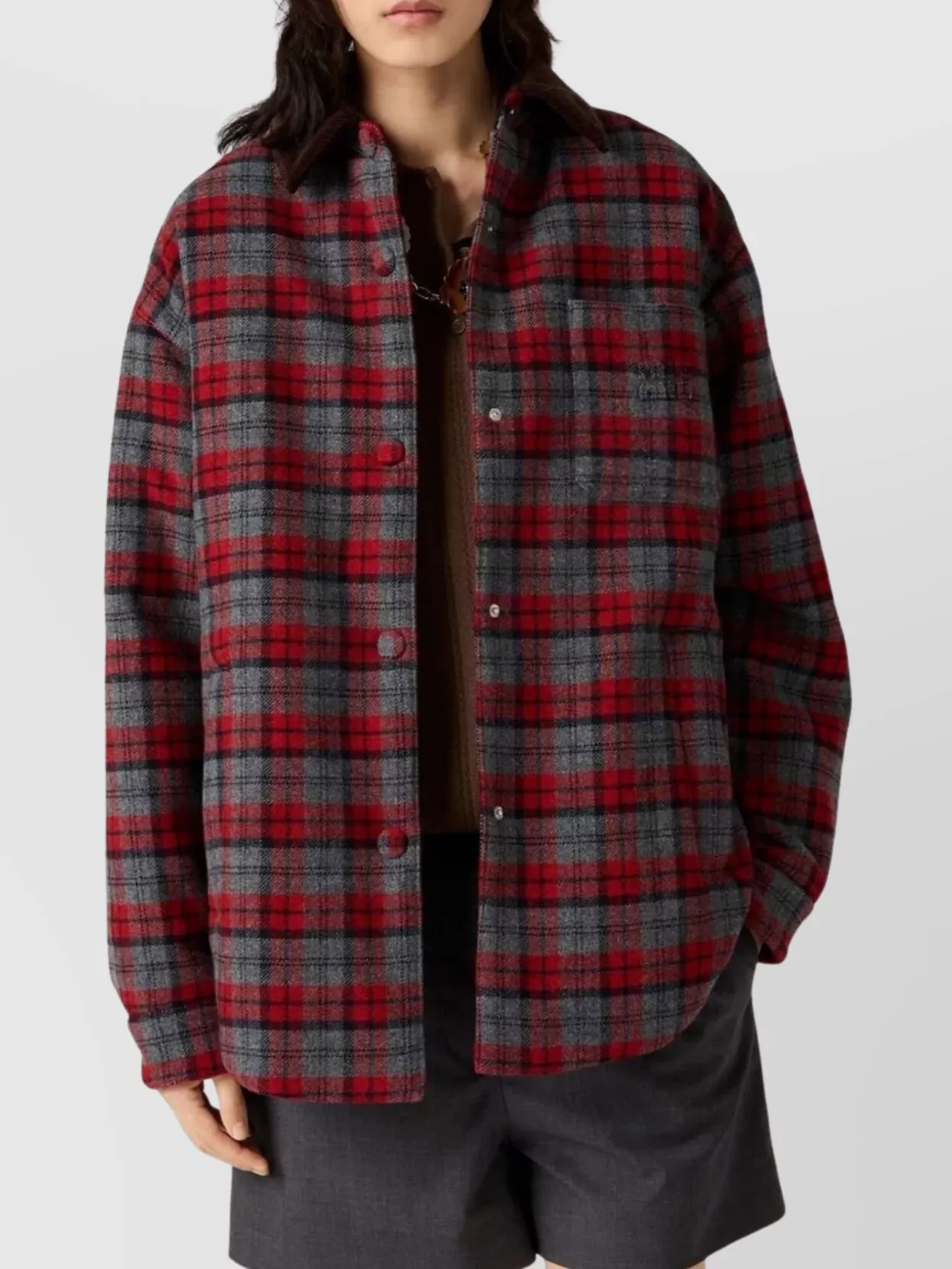 Miu Miu Plaid Long Sleeve Jacket Pockets