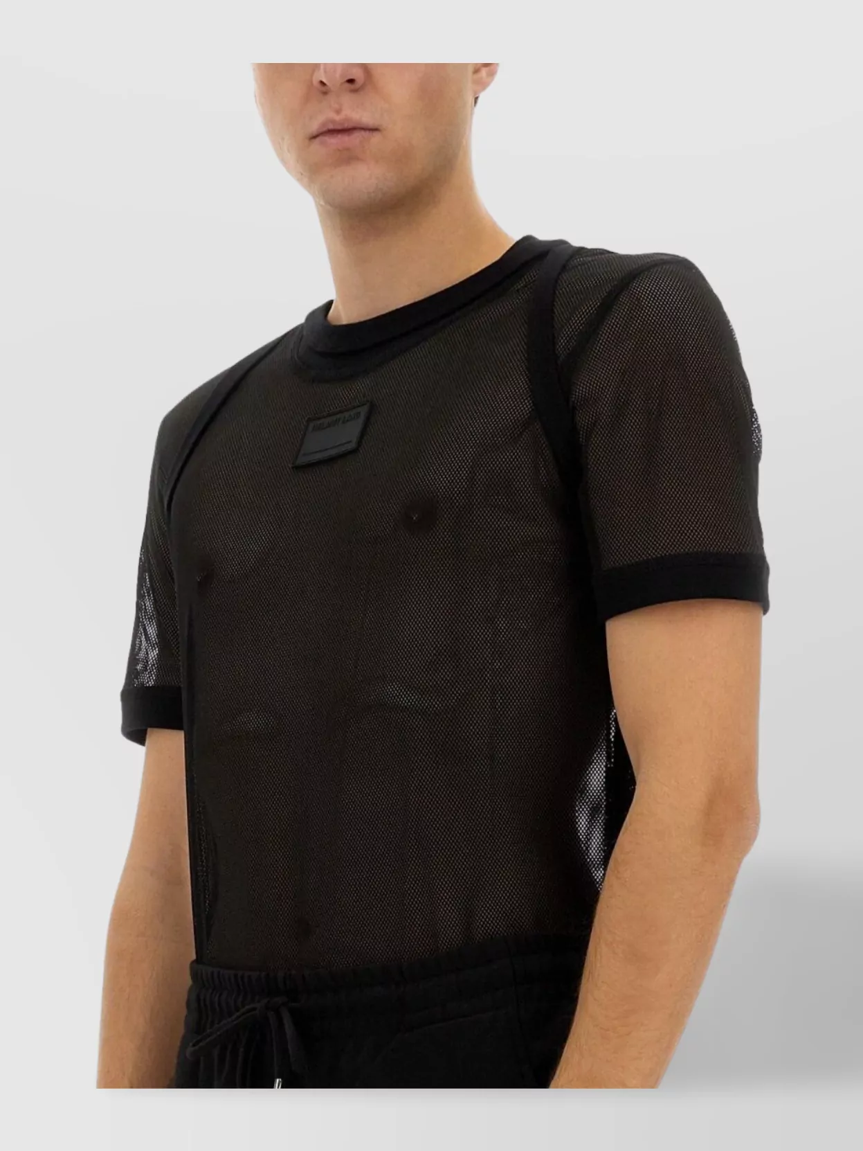 Helmut Lang Semi-transparent Mesh T-shirt With Graphic Print