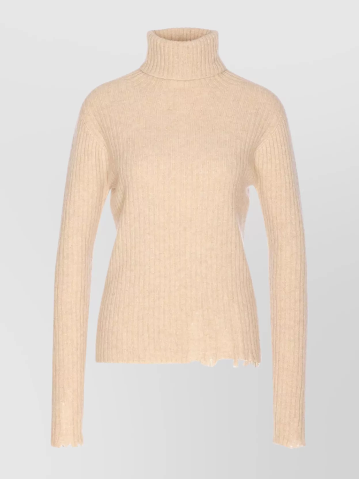 Uma Wang High Neck Turtleneck Knitwear With Distressed Ribbed Texture In Neutral
