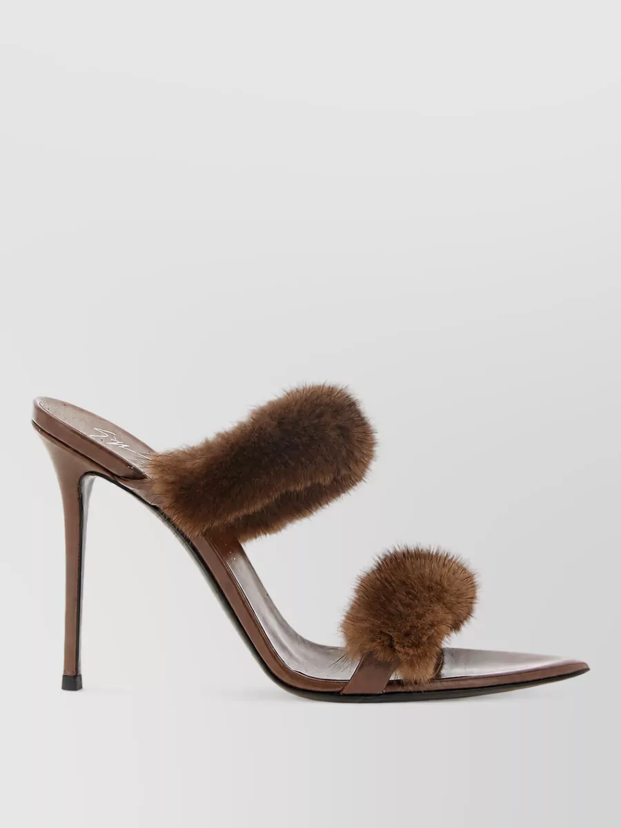 Giuseppe Zanotti Leather Fur-Trim Open-Toe Mules