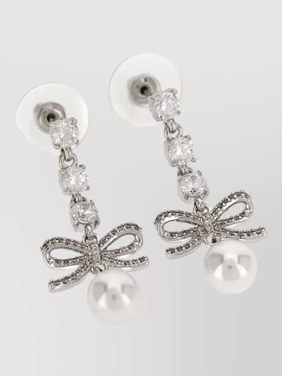 Self-Portrait crystal-embellished bow drop earrings