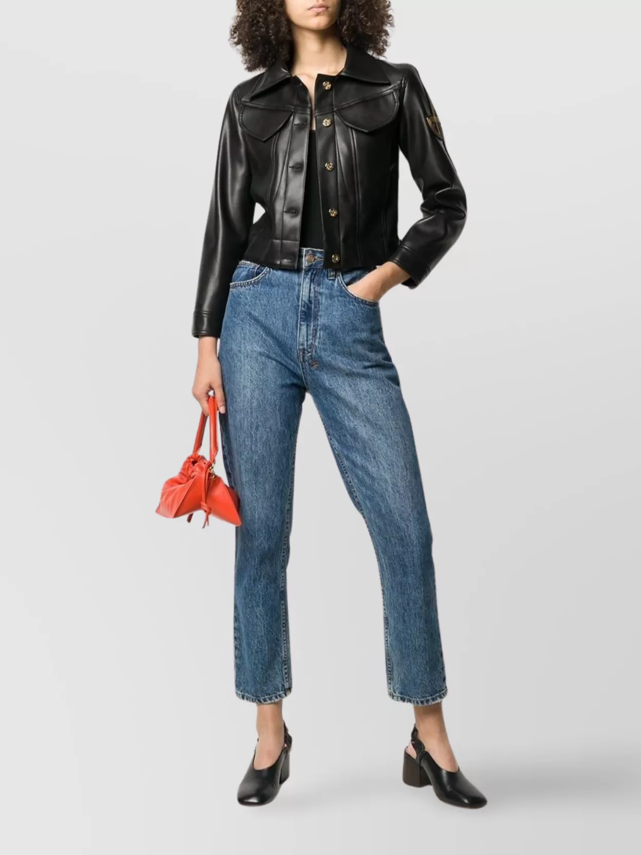 Shop Patou Embroidered Cropped Leather-look Jacket In Blue