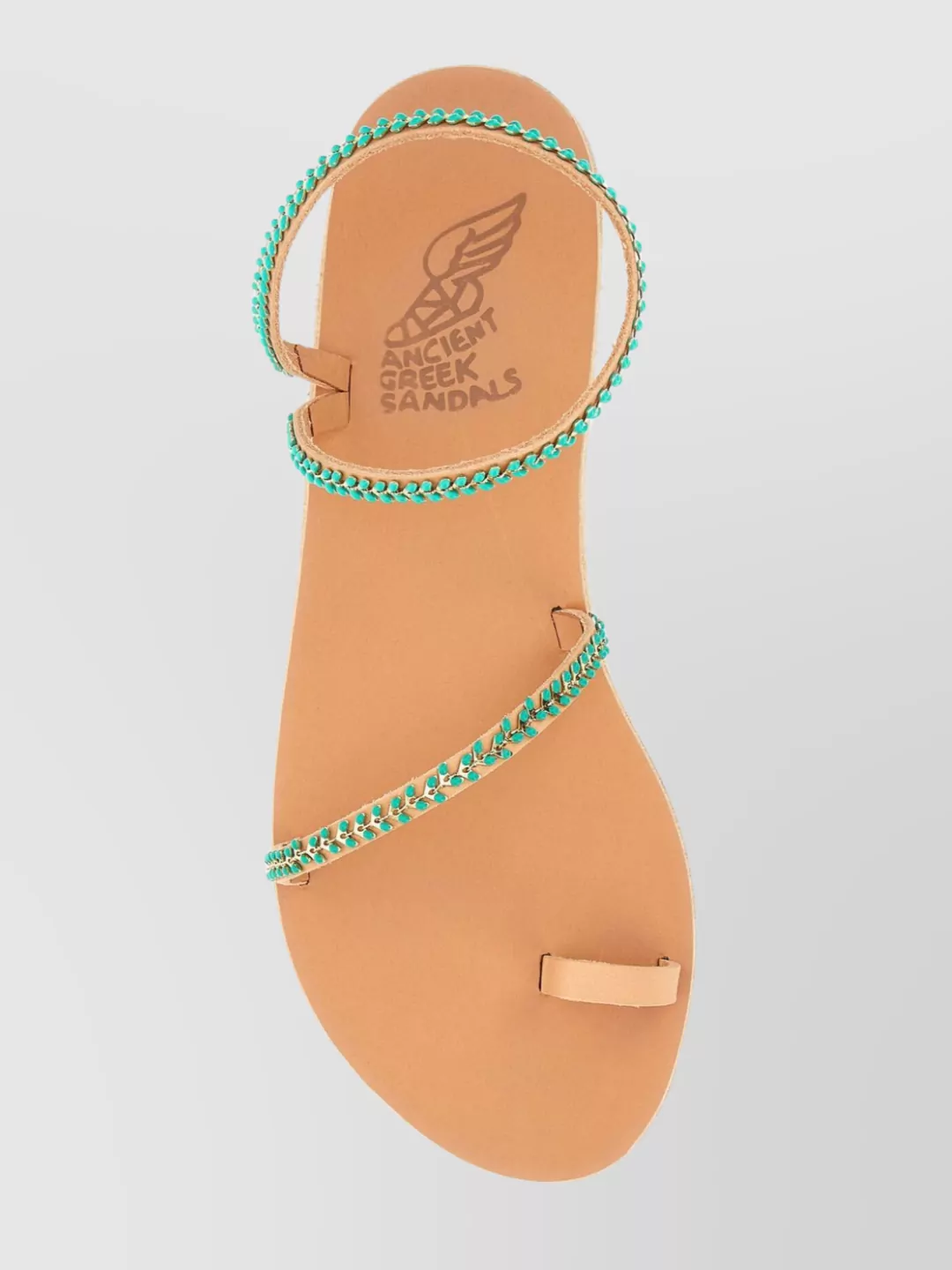 Shop Ancient Greek Sandals Adorned Leather Eleftheria Thong Sandals In Cyan