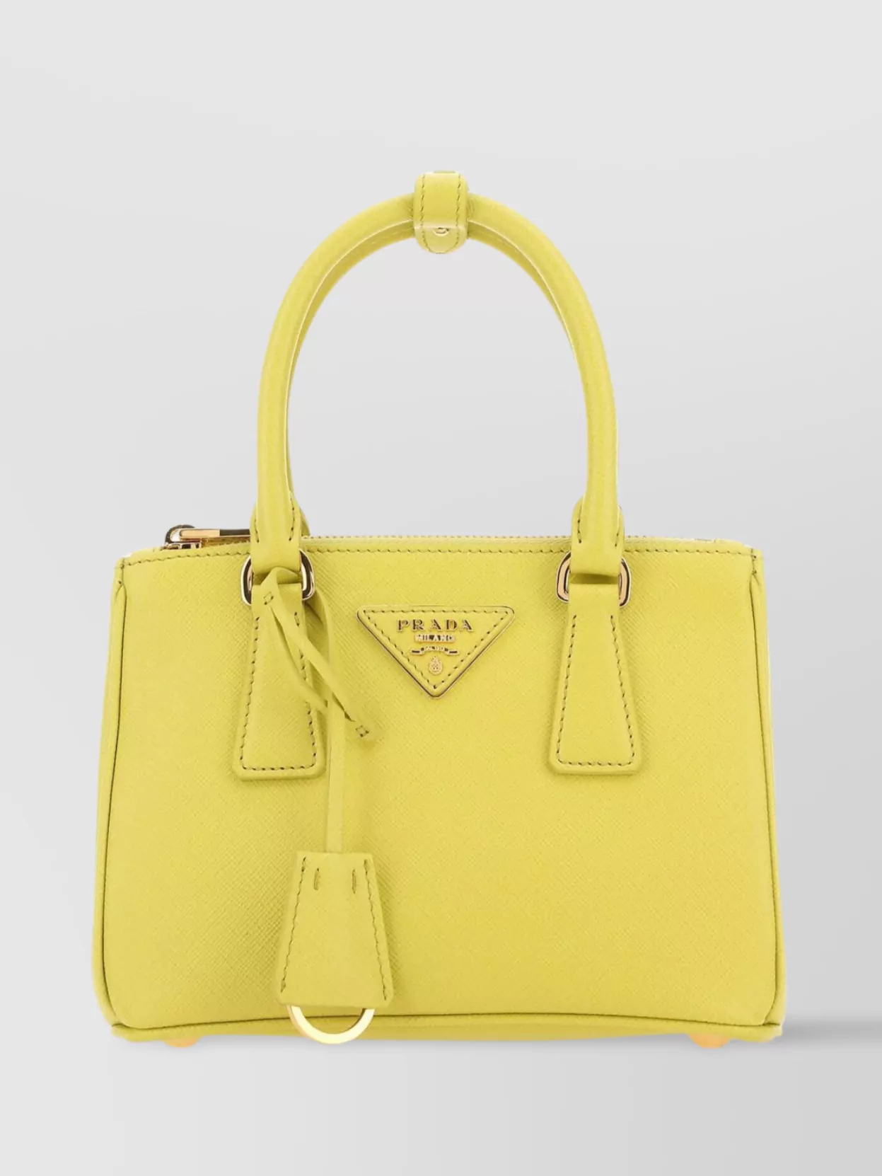 Shop Prada Galleria Versatile Leather Handbag With Detachable Strap And Stylish Accessories In Yellow