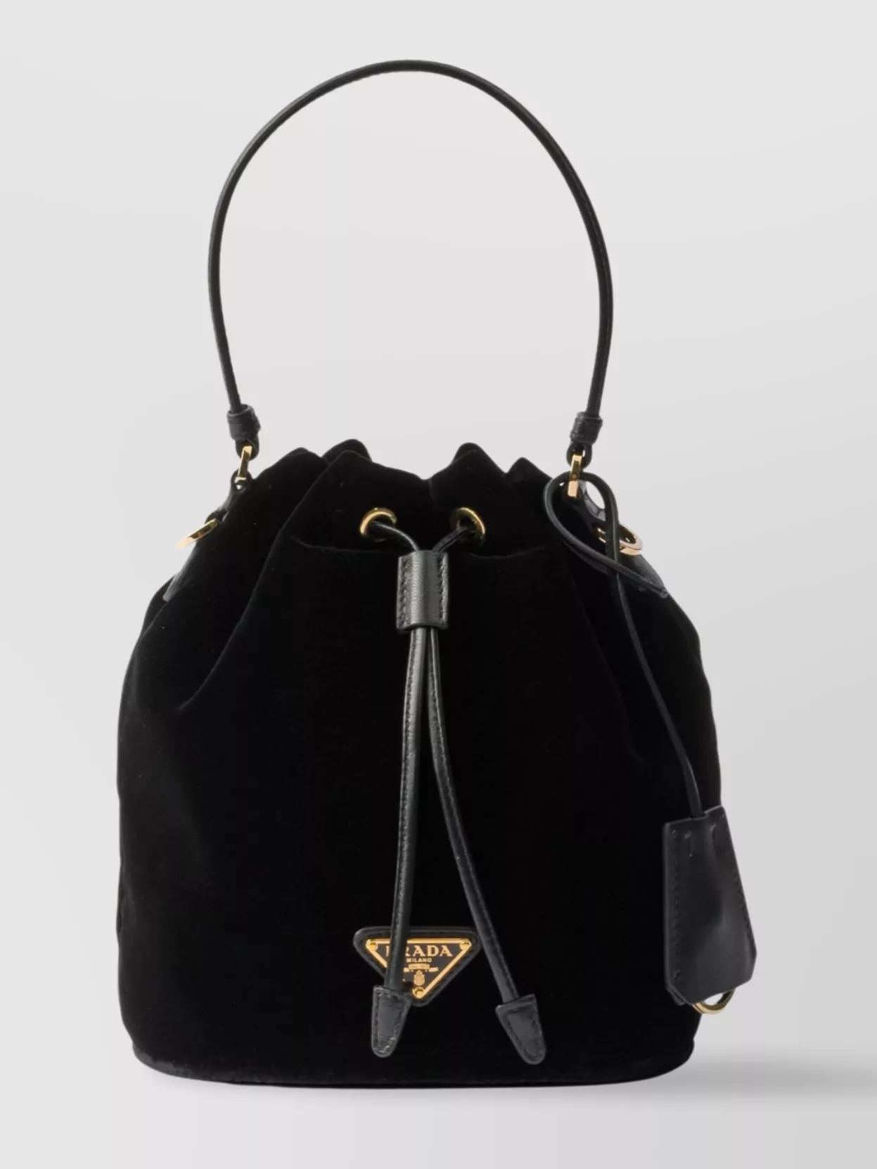 Prada Bucket Bag With Leather Handle And Metal Finishes In Black