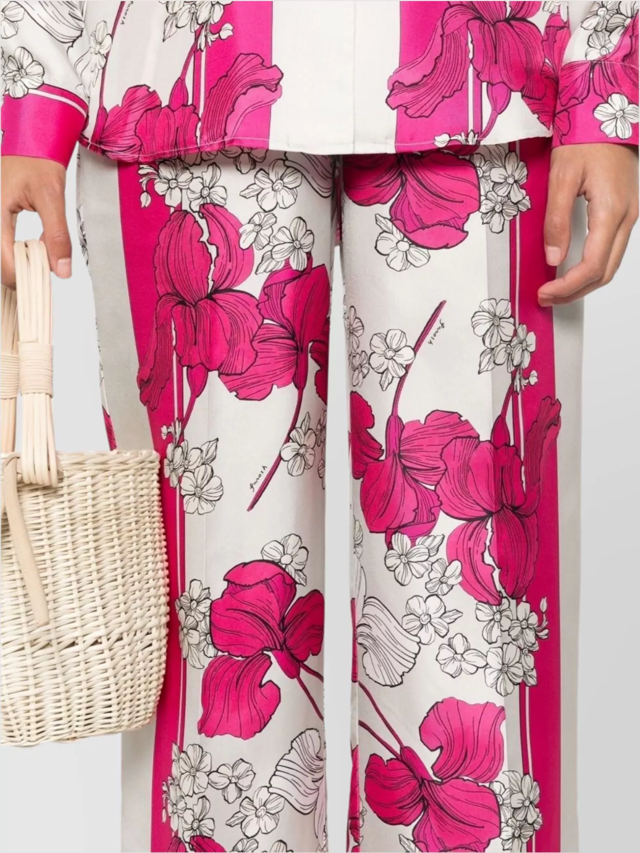 Parosh Elastic Waistband Floral Print Trousers