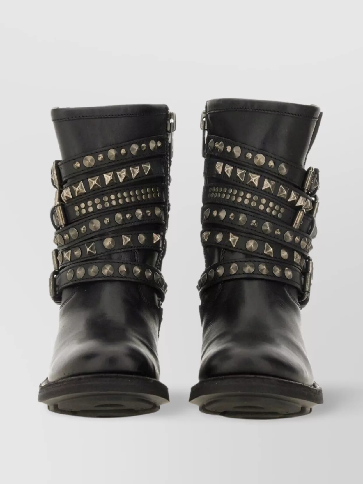 Ash Chunky Heel Studded Round Toe Boots
