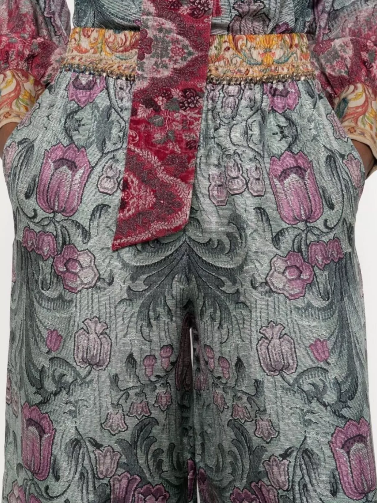 Pierre Louise Mascia Silk Trousers With Floral Pattern And Wide-Leg