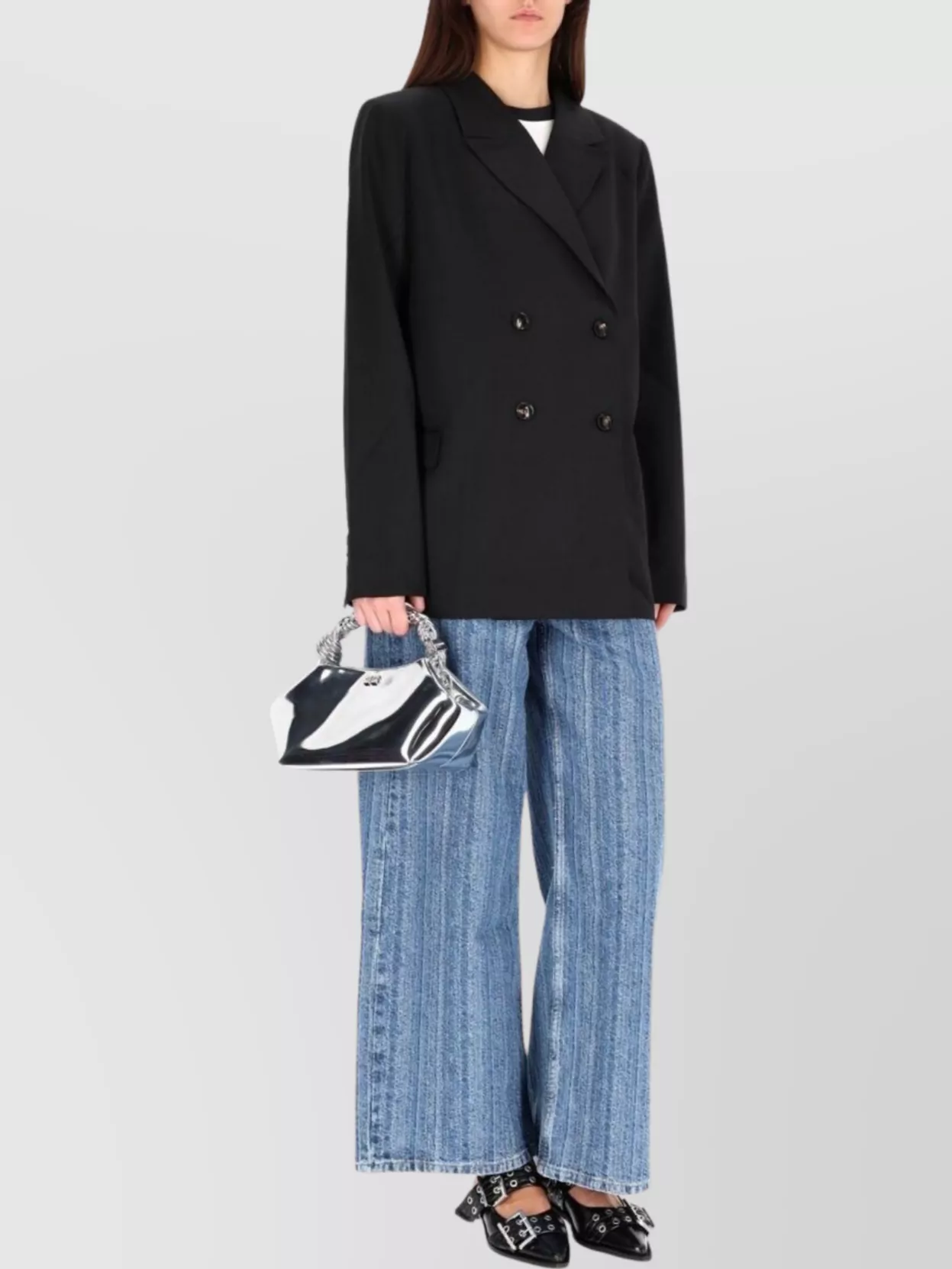 Ganni Double-breasted Jacket Notched Lapels In Blue