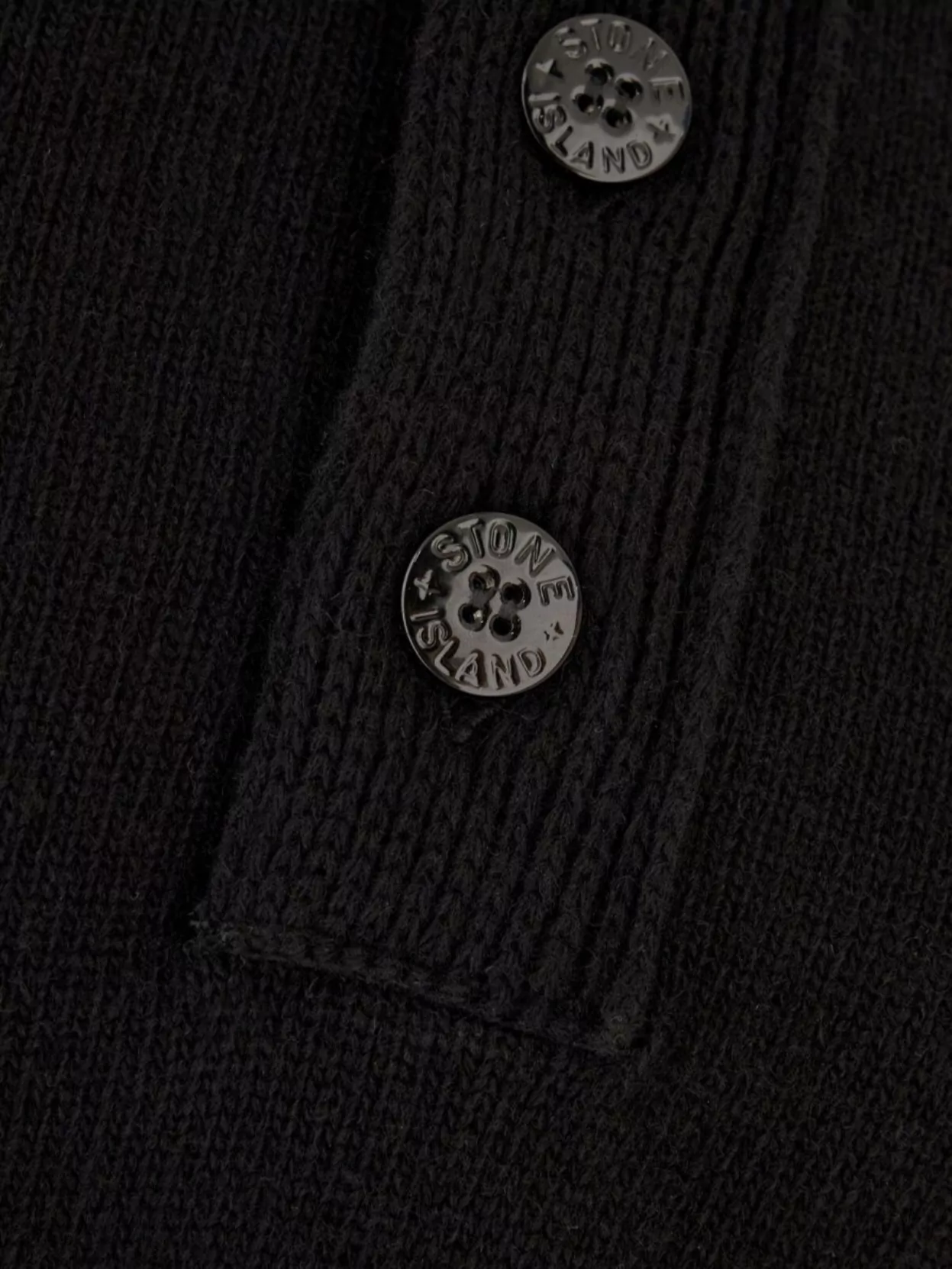 Stone Island High Collar Pullover With Buttoned Placket And Logo Patch In Black