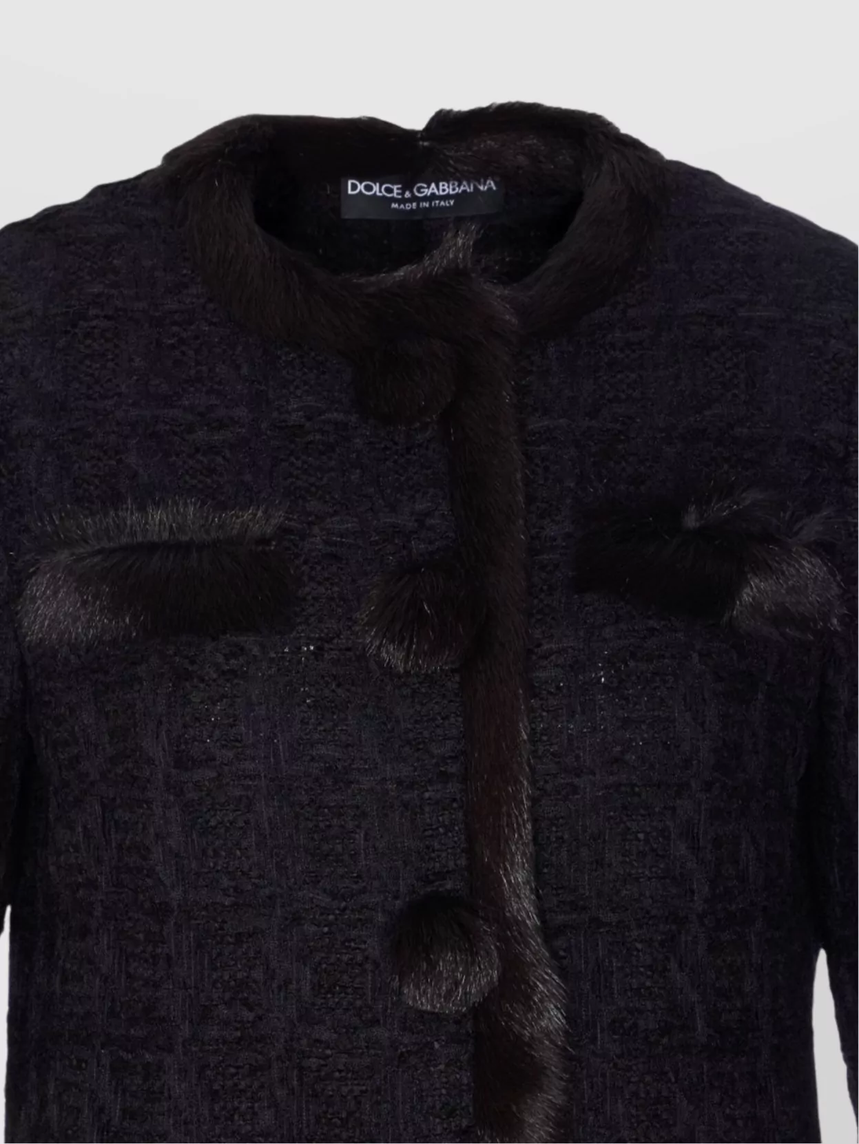 Dolce & Gabbana Textured Jacket With Faux Fur Trim In Black