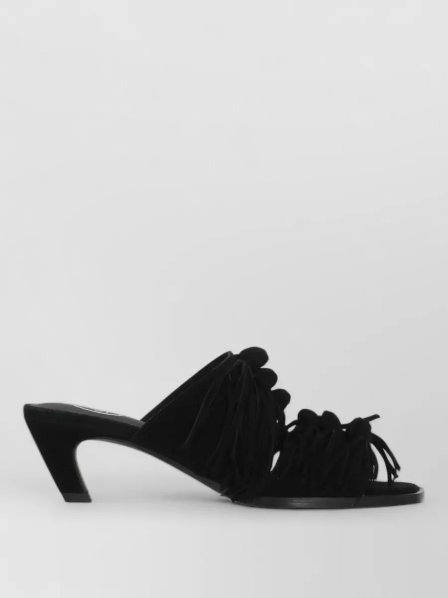 Ash Leather Fringe Mules