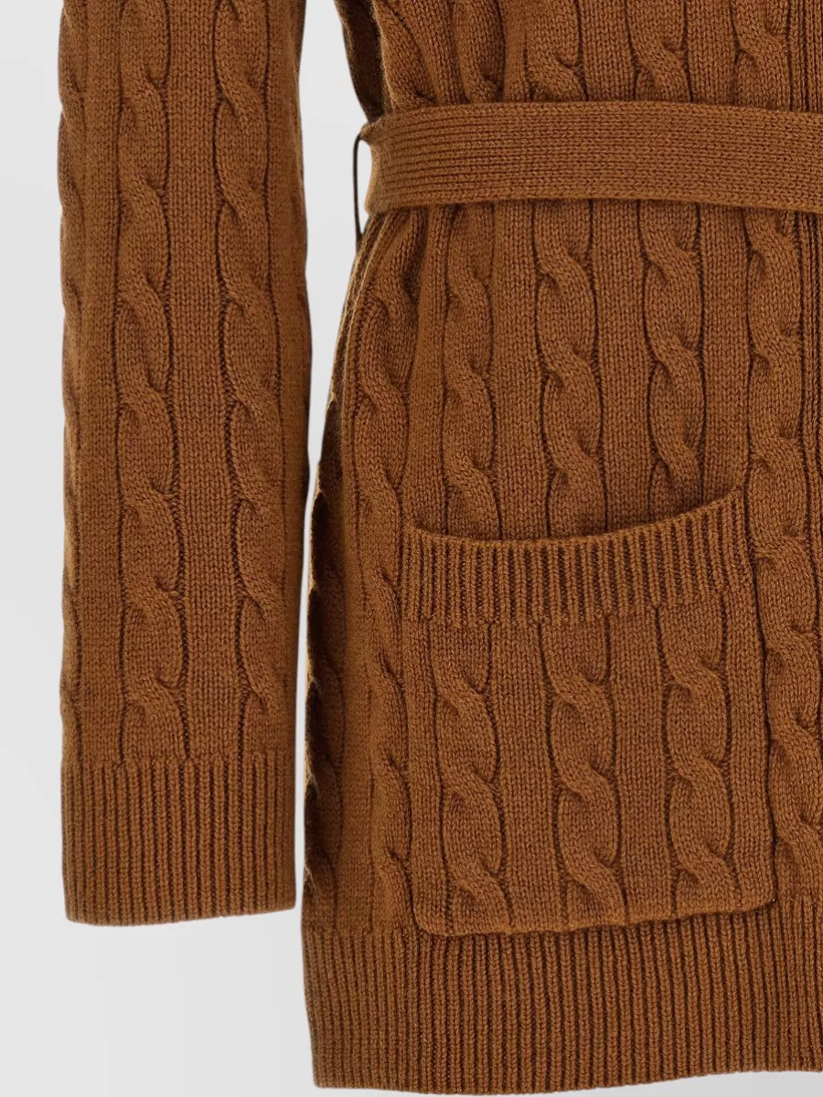 Valentino Garavani Cashmere Cable-Knit Belted V-Neck Cardigan