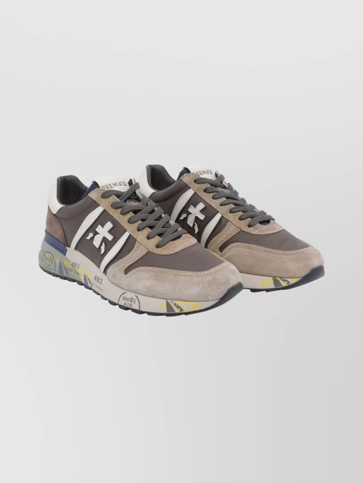 Premiata Lander Low Top Sneakers With Contrast Sole In Brown