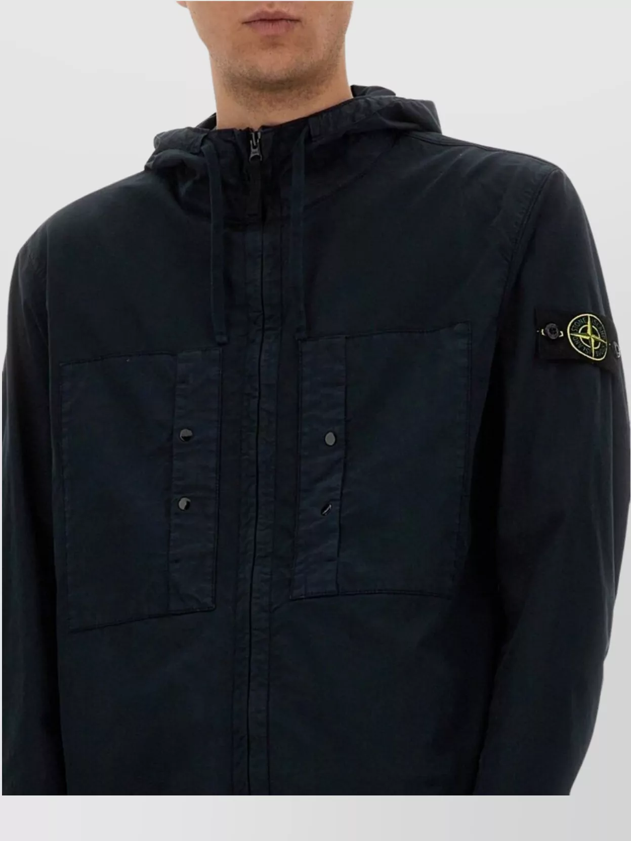 Stone Island Short Parka With Elastic Hem And Hood In Blue